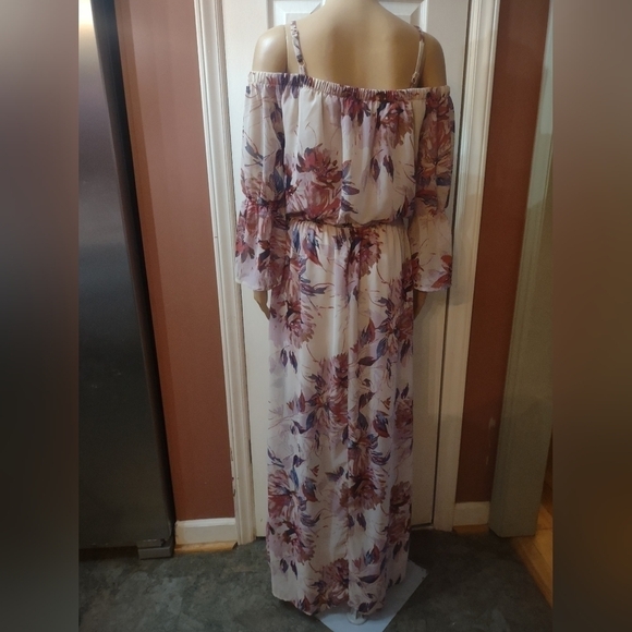 As u wish women's size medium long sleeve open shoulder dress floral southern - Picture 7 of 9